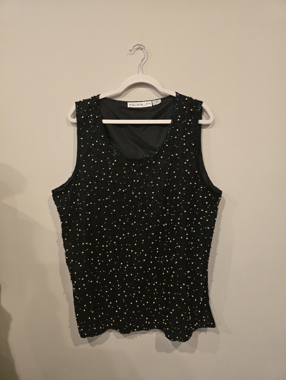Scala Black Tank Top with Gold Bead Detailing